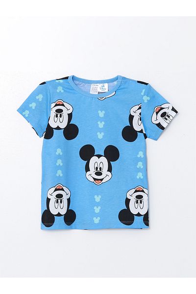 LC Waikiki Crew nyakú, rövid ujjú Mickey Mouse nyomott kisfiú rövidnadrág pizsama szett