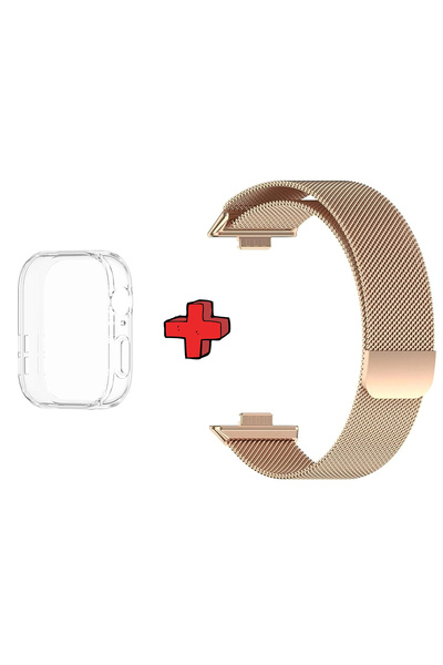 Huawei Watch Fit 3 ile Uyumlu Kasa Ekran Koruyucu ve Hasır Metal Kordon 2in1