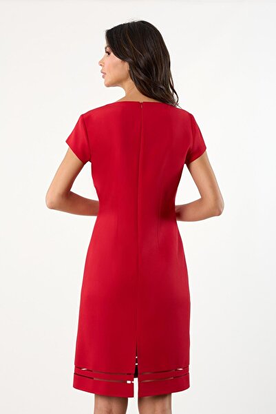 Spazio Geppina V Yaka Etek Tüllü Elbise KIRMIZI