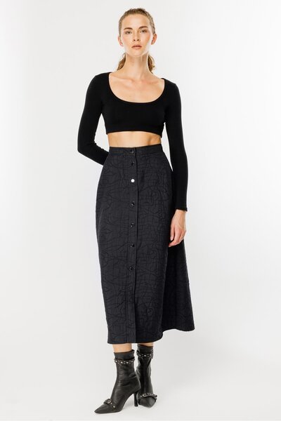 accort Çıtçıtlı Kapitone Etek - SİYAH