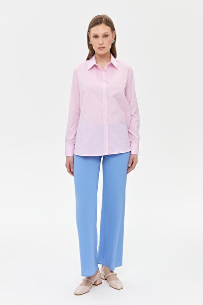 accort Çizgili Koton Gömlek-PEMBE