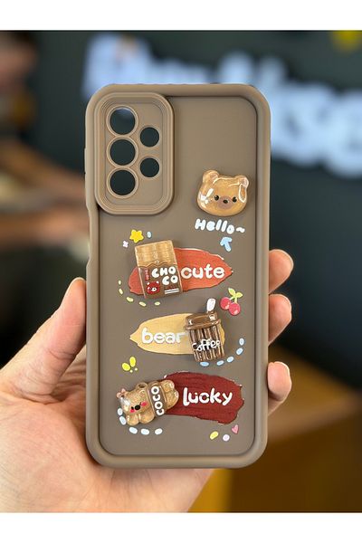 Fibaks جراب متوافق مع هاتف Galaxy A23 بتصميم نمط حماية للكاميرا غطاء سيليكون ناعم بلون القهوة