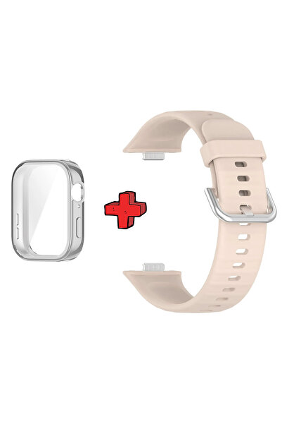 Huawei Watch Fit 3 ile Uyumlu Kasa Ekran Koruyucu ve Jel Silikon Kordon 2in1