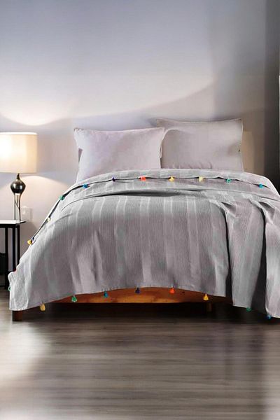 lissehome Gray Color Pompom Dream Pike Double 200X220Cm