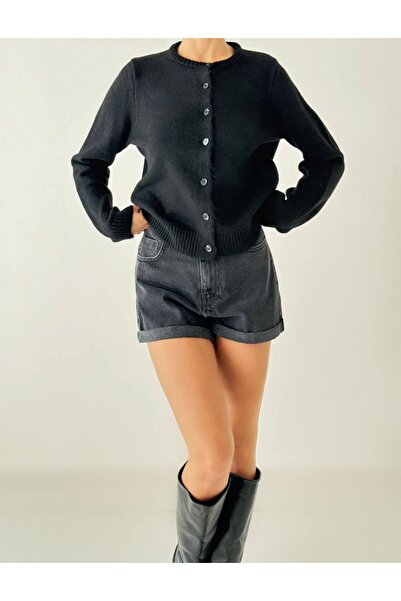 My Blog Black Shake Buttoned Basic Cardigan-4488