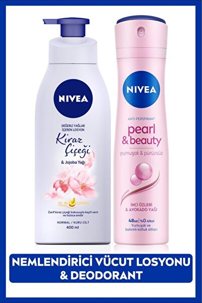 NIVEA Kadın Sprey Deodorant Pearl&Beauty 150ml, Kiraz Çiçeği Nemlendirici Vücut Losyonu 400ml