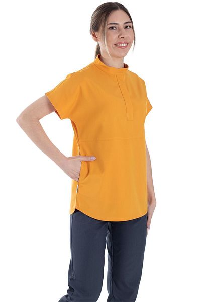 Alsancak Üniforma Set de tricou pentru doctor și asistentă din țesătură subțire din lycra, model snap, muștar/antracit