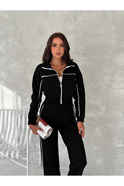 dignus 3 iplik şardonlu penye Şerit Detaylı Fermuarlı Eşofman Takımı