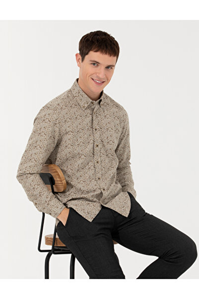 Pierre Cardin قميص بيج بقصة ضيقة وأكمام طويلة 50259533-VR011