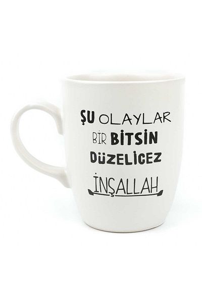 PALTO TASARIM This Events Can Be Fixed Inşallah Cream Oval Mug - Gift Ceramic Mug