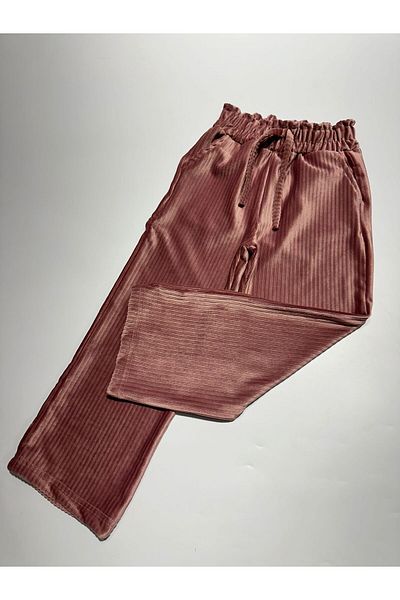 BOBBY JR KİDSWEAR Wide Leg Pocketed Velvet Girl's Pant