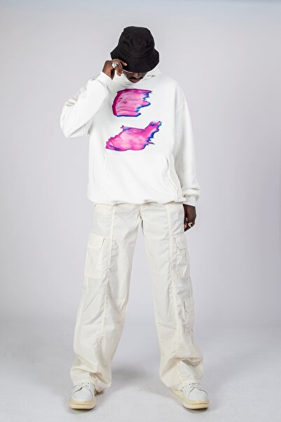 Sekizbiraltı Λευκό Oversize Unisex Hoodie - Temperature Printed