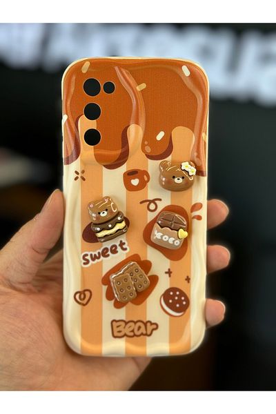 Fibaks حافظة متوافقة مع هاتف Galaxy S20 Fe بتصميم منقوش لحماية الكاميرا على شكل دمية دب بسكويت بلون القهوة من السيليكون