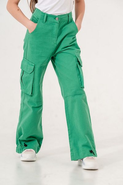 GİYİCEM Girl's Trousers Linen Pant with Elastic Cargo Pocket