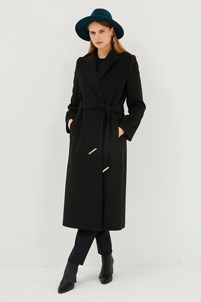 Zühre Double Breasted Collar Black Stamp Coat 13411