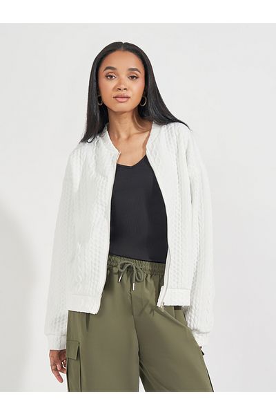 Styli Regular Fit Cable Knit Bomber Jacket