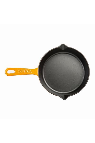 Sürel Demirdöküm Frying Pan 27 cm Orange Color and Silicone Tongs