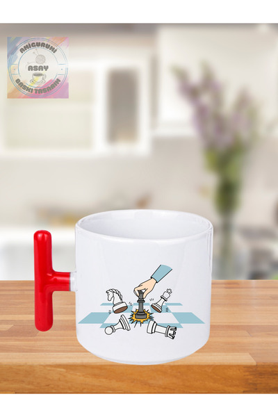 Asay Baskı Satranç temalı T Kulplu Kupa Bardak
