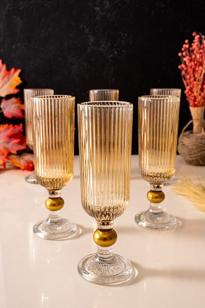 MEST Livan 6-Piece Amore 6-Person Gold Gilded Handcrafted Coffee Side Water Cup Set - 160 Cc