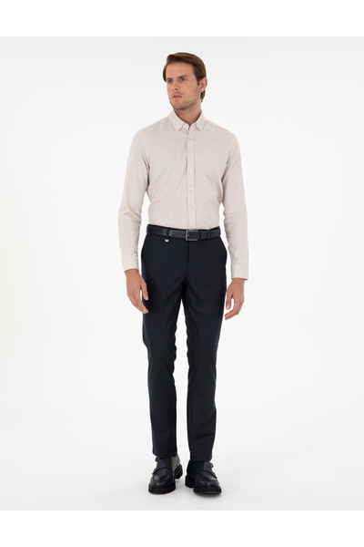 Pierre Cardin Lacivert Slim Fit Çizgili Kumaş Pantolon 50297531-VR033