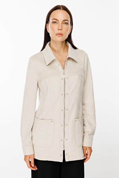 Ekol Fermuar Kenarları Boncuku Torba Cepli Ceket