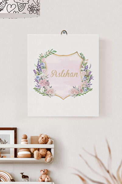 Lilabio İsme Özel Çocuk Odası Kanvas Tablo Çiçek (17x21 Cm)