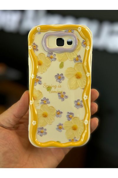 Fibaks جراب متوافق مع هاتف Galaxy J7 Prime مصمم بنمط حماية للكاميرا وغطاء سيليكون ملون على شكل زهرة الأقحوان