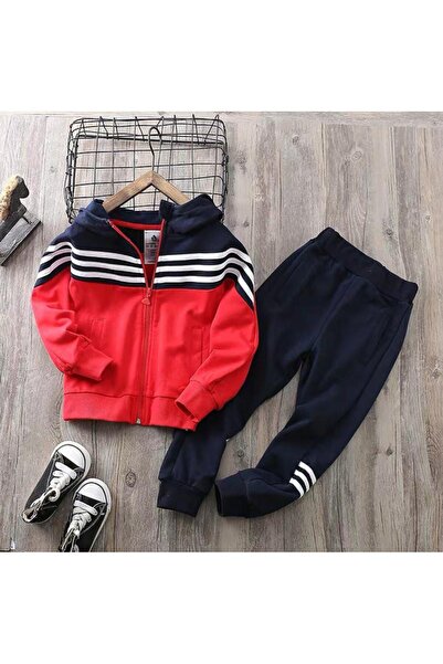 esmacamoda Boy's Red Navy Blue Tracksuit Set