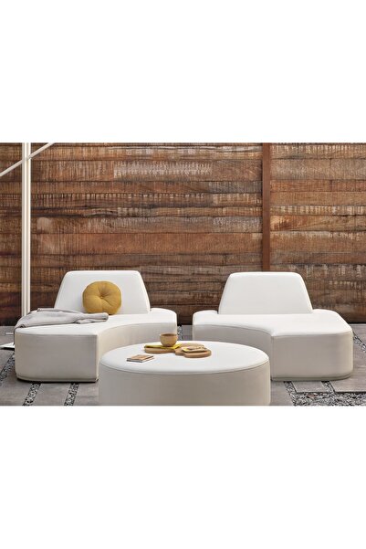 SCY Mollis Bahçe Takımı Deri Havuz Başı Oturma Grubu Beyaz Şezlong Dinlenme K...