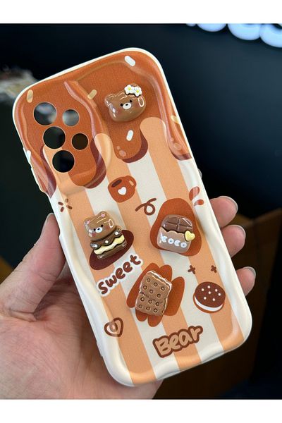 Fibaks حافظة Galaxy A32 المتوافقة مع Galaxy A32 مصممة بتصميم منقوش ومزخرف ومحمي بكاميرا دمية الدب تيدي بسكويت ملون من السيليكون
