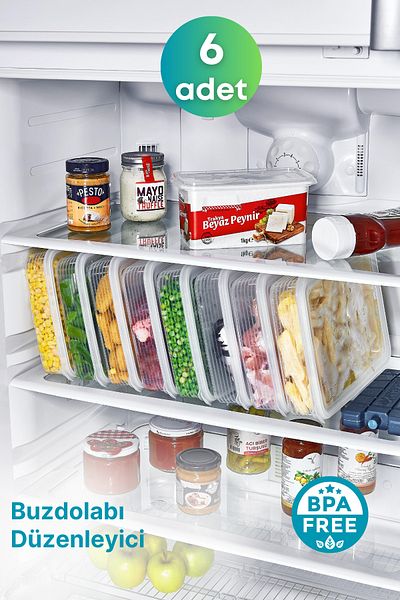 GRİMOR Life 2.3 Lt Transparent Freezer Storage Set - 6 Deep Freezer and Refrigerator Organizer