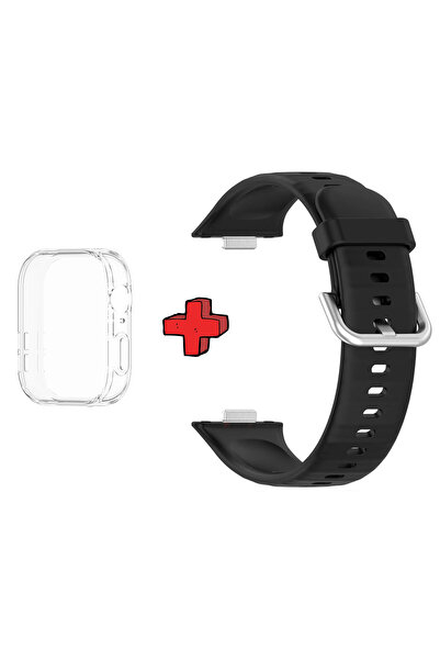 Huawei Watch Fit 3 ile Uyumlu Kasa Ekran Koruyucu ve Jel Silikon Kordon 2in1