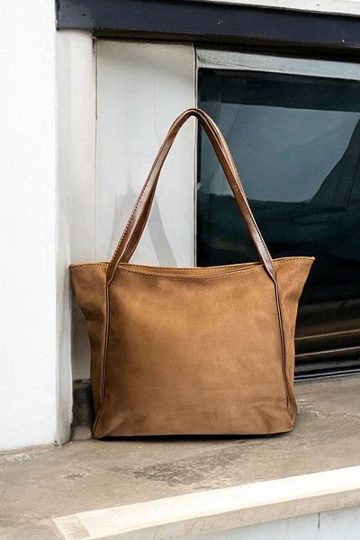 BAHELS Γυναικεία τσάντα ώμου από μαλακό δέρμα Camel Suede