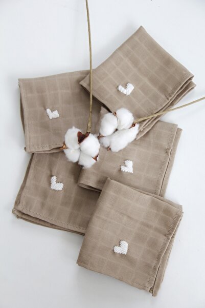 Muukh store Set of 5 Muslin Mouth Wipes - Brown and White Heart
