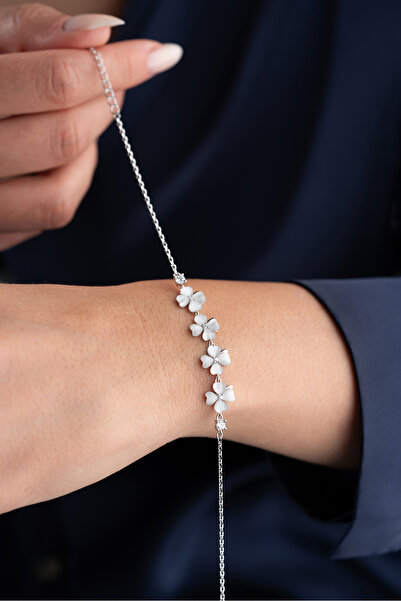 Silvano Jewelry 925 Ayar Gümüş Sedefli 4 Yonca Bileklik