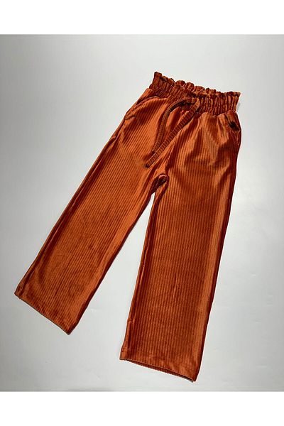 BOBBY JR KİDSWEAR Wide Leg Pocketed Velvet Girl's Pant