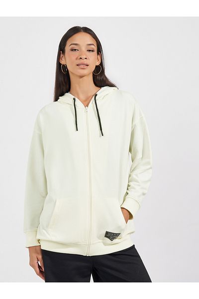 Styli Oversized Zip Through Hoodie with Badge Detail