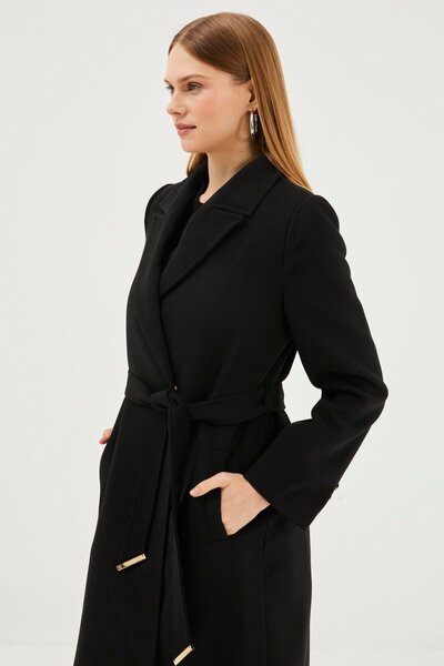 Zühre Double Breasted Collar Black Stamp Coat 13411