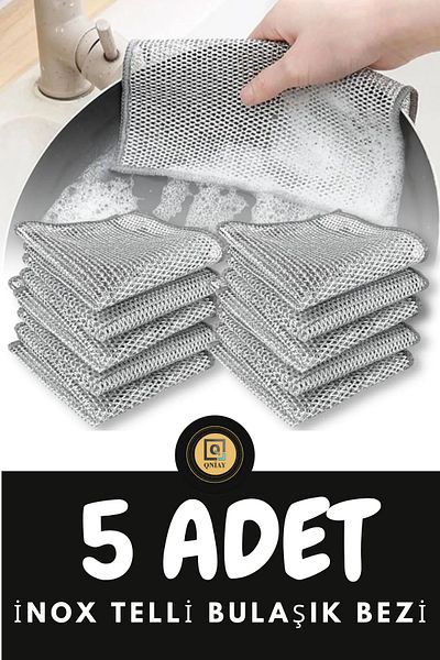 QNİAY 5 Pieces Magic Inox Stainless Wire Dishcloth Dirt Rust Remover Magic Cleaning Cloth and Sponge