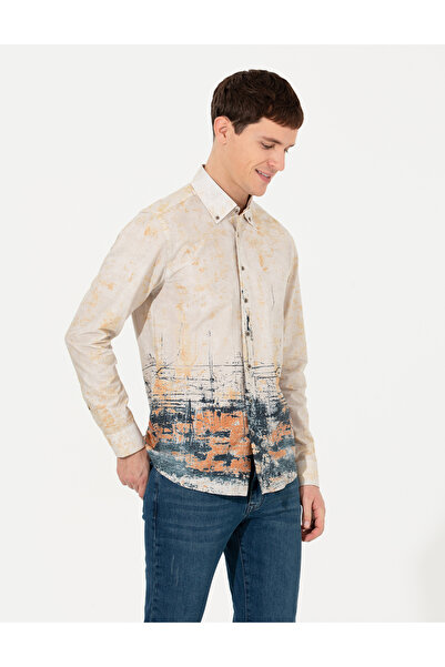 Pierre Cardin Μπεζ μακρυμάνικο πουκάμισο εφαρμοστό 50260362-VR011