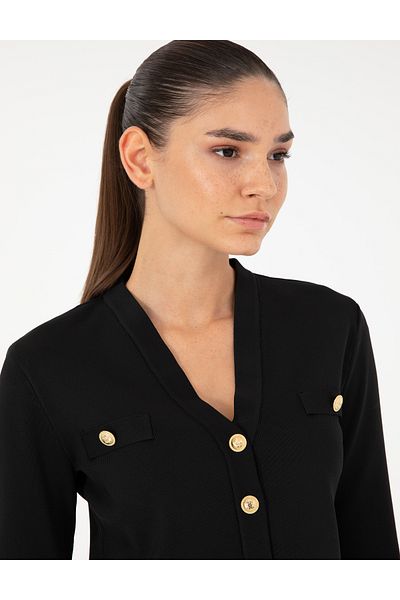 Pierre Cardin Black Crop Top Knitwear Cardigan 50290557 -Vr046