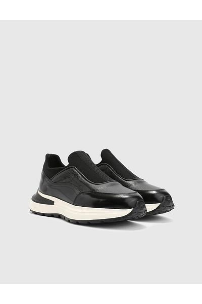 İLVİ Zerbi Genuine Opening Floater Leather Men's Black Sports Shoes