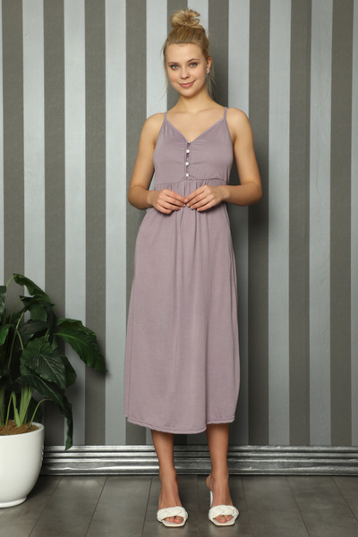 ERDENİZ TEKSTİL Düğmeli ve İp Askılı Kadın Gecelik