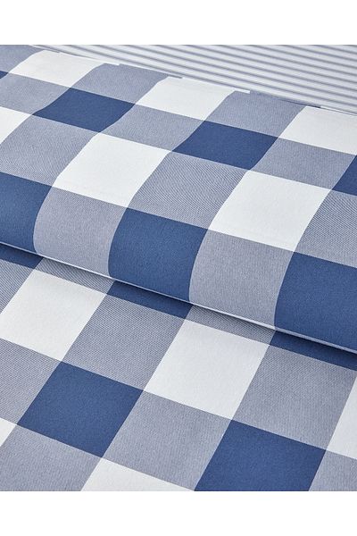 English Home Gingham Double Duvet Cover Set Navy Blue