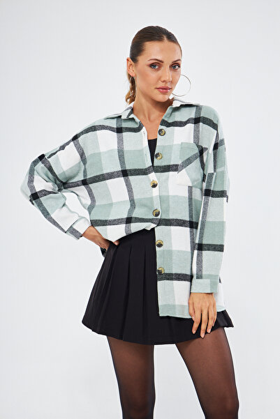 Si&Su Kadın Tek Cepli Kalın Ekose Oduncu Gömlek