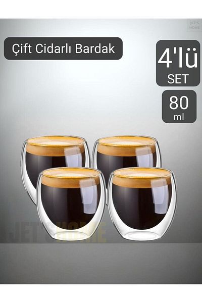 MİDU COFFEE & TEA مجموعة من 4 أكواب إسبرسو 80 مل زجاج قهوة زجاج مزدوج الجدار زجاج ويسكي