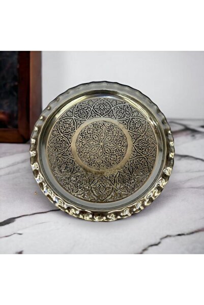 EFEMİR Copper Tray with Tin Embroidery and Crinkle Finish 24 cm