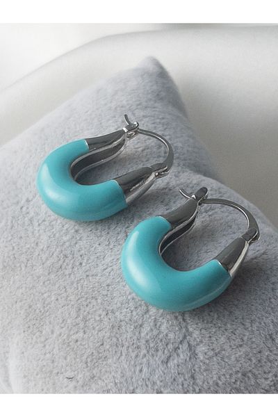 Siya Silver Silver Colored Blue Enamel Steel Earrings - U Model