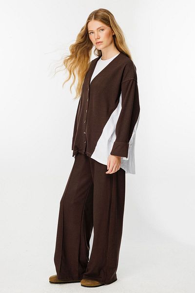 Hooopstore Σετ παντελονιού Poplin Knitwear Ζακέτα με λεπτομέρειες σε καφέ χρώμα