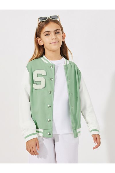 Styli Letter Patch Contrast Sleeve Varsity Jacket